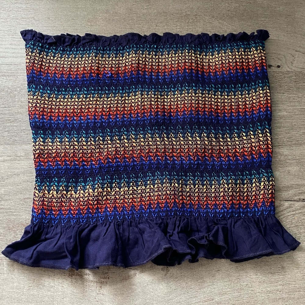 Navy strapless top with rainbow stitching - Picture 2 of 2
